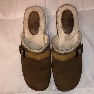 Coldwater Creek Taupe Suede Slip-On Clogs